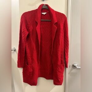 Candies Open Front Cardigan Women’s Small Red Cable Knit Christmas Holiday